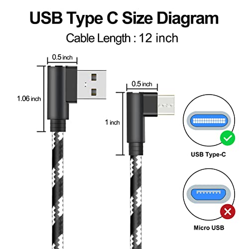 כבל USB C 1ft, 6 חבילות קצות קצות קלועות U USB C זווית ימנית זווית 1ft USB ל- USB C כבל 3.1A טעינה מהירה עבור