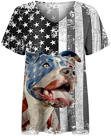 4 ביולי חולצת טריקו נשים נ 'צוואר חולצה פטריוטית דגל אמריקאי חולצות שרוול קצר חולצות יום עצמאות רופפות צמרות טי