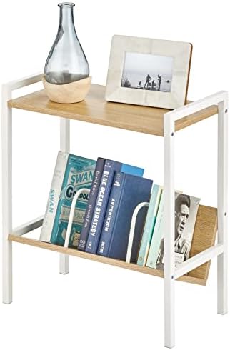 שולחן צד מתכת MDESING עם מארגן מדף ספרים - דו -שכבת - שימוש בחדר אמבטיה, מטבח, כניסה, מסדרון, חדר בוץ, חדר