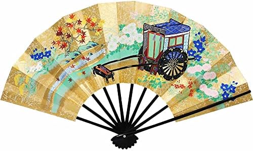 Hangesho Kyo-Sensu פנים מאוורר מתקפל דקורטיבי עם מעמד, 19 x11.5, מלאכות מסורתיות יפניות, עיצוב הפיך: פריחת עגלה