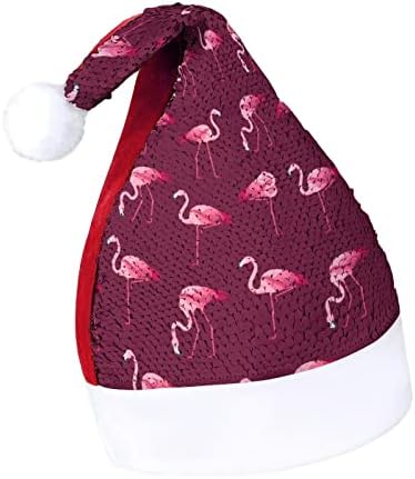 קריקטורה ורוד פלמינגו ציפור פאייטים חג המולד כובעי סנטה חג המולד כובע למבוגרים שמח חג המולד המפלגה תלבושות