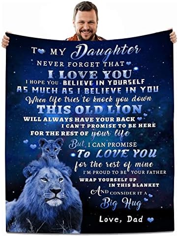 שמיכה לבת שלי מאבא, שמיכת אריה לבת שלי, מתנות יום הולדת לחג המולד לבת שלי שמיכה לזרוק פלנל סופר רכה ונעימה