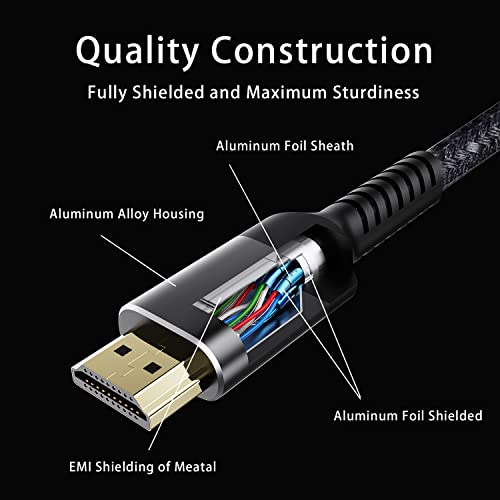 Jeavdarn Ultra מהירות גבוהה 8K HDMI 2.1 כבל 6ft, 48 ג'יגה-ביט לשנייה HDMI קלוע כבל 4K@120Hz 144Hz 8K@60Hz, EARC,
