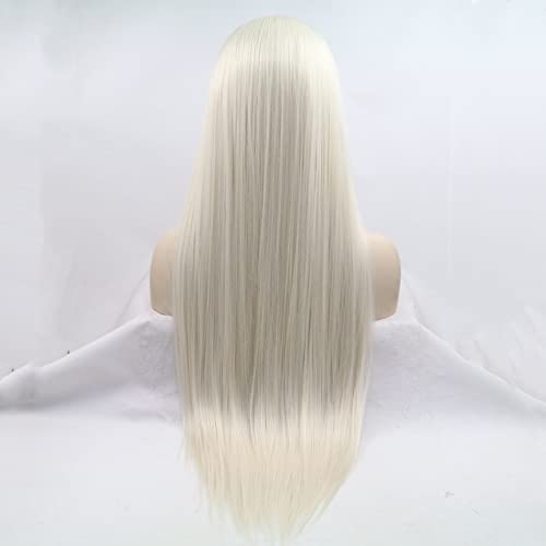 פאות בלונד סינטטי תחרה מול פאות אמצע חלק חום עמיד שיער טבעי קו שיער פלטינה לבן פאות עבור נשים קוספליי