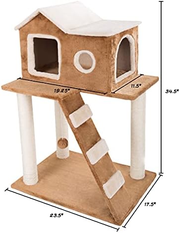 3 קומות חתול מגדל - תנומה מוטות, חתול דירה עם סולם, 3 סיסל חבל מגרד הודעות, תליית צעצוע-חתול עץ לחתולים