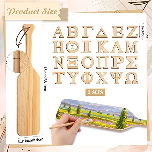 משוט עץ לא גמור אורן אחווה משוט עץ משוטים עץ משוטים עם 48 יח 'אותיות יווניות מודגשות אלפבית יוונית מעץ