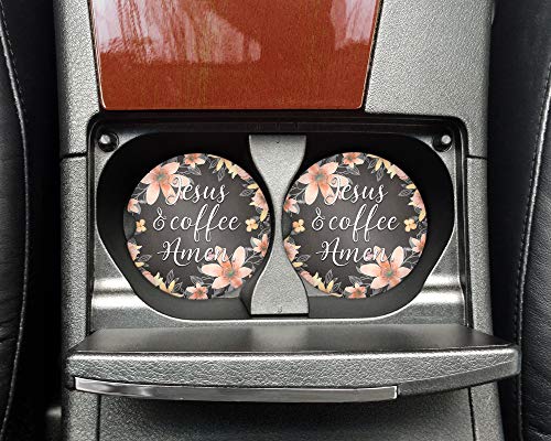 ישו וקפה אמן - 2 חבילת רכבים קרמיקה לספוג נשפכים - מתנה נוצרית לנשים של אמונה