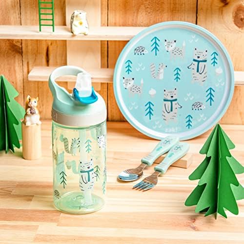 זאק מתכנן סט כלי אוכל לילדים כולל צלחת, קערה, בקבוק מים וכלי שולחן לכלים, ללא BPA, עשוי מחומר עמיד ומושלם
