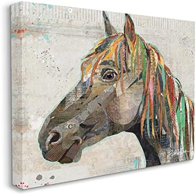 תעשיות סטופל סוס חווה דיוקן בעלי חיים מגוונים מילות תסריט קולאז 'אמנות קיר בד, עיצוב מאת טרייסי אנדרסון
