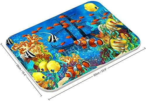 מחצלת אמבטיה אדמה דיאטומית שטיח סצנה מצוירת חיות שחייה על שונית אלמוגים צבעונית ובהירה ייבוש מהיר וסופגת