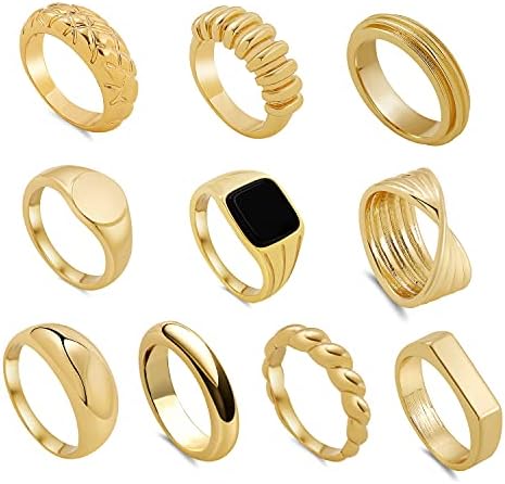 סלונג 10 יחידות קלאסי שמנמן כיפת טבעת סט 14 קראט זהב מצופה טבעת חותם טבעת לערום להקת טבעת טרנדי גיאומטרי עבור