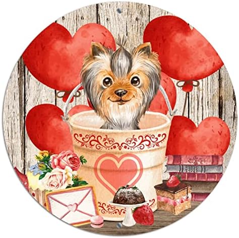 מתכת עגולה של שלטי הזר של חג האהבה צ'יוואווה אדום בלון אדום בלון עץ גרגיר חיות מחמד חובבי חיות מחמד