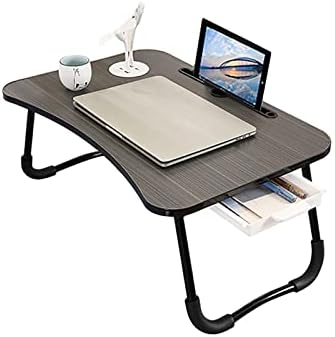 שולחן מיטת מחשב נייד, שולחן מיטת הברכיים מתקפל נייד עם יציאת מטען USB/מגירה/ספה/ספה עובדת, קריאה עם שולחנות