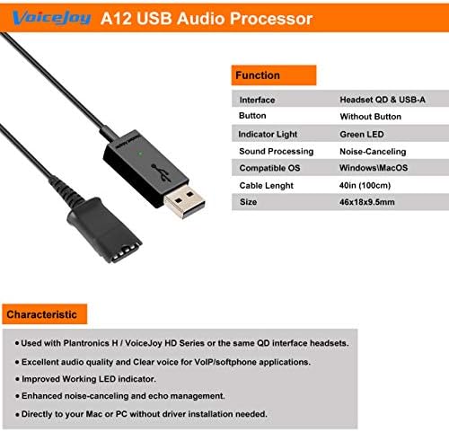 אוזניות Office של Voicejoy נתק מהיר כבל QD למתאם תקע USB עבור מחבר QD של Plantronics לכל מחשב נייד מחשב